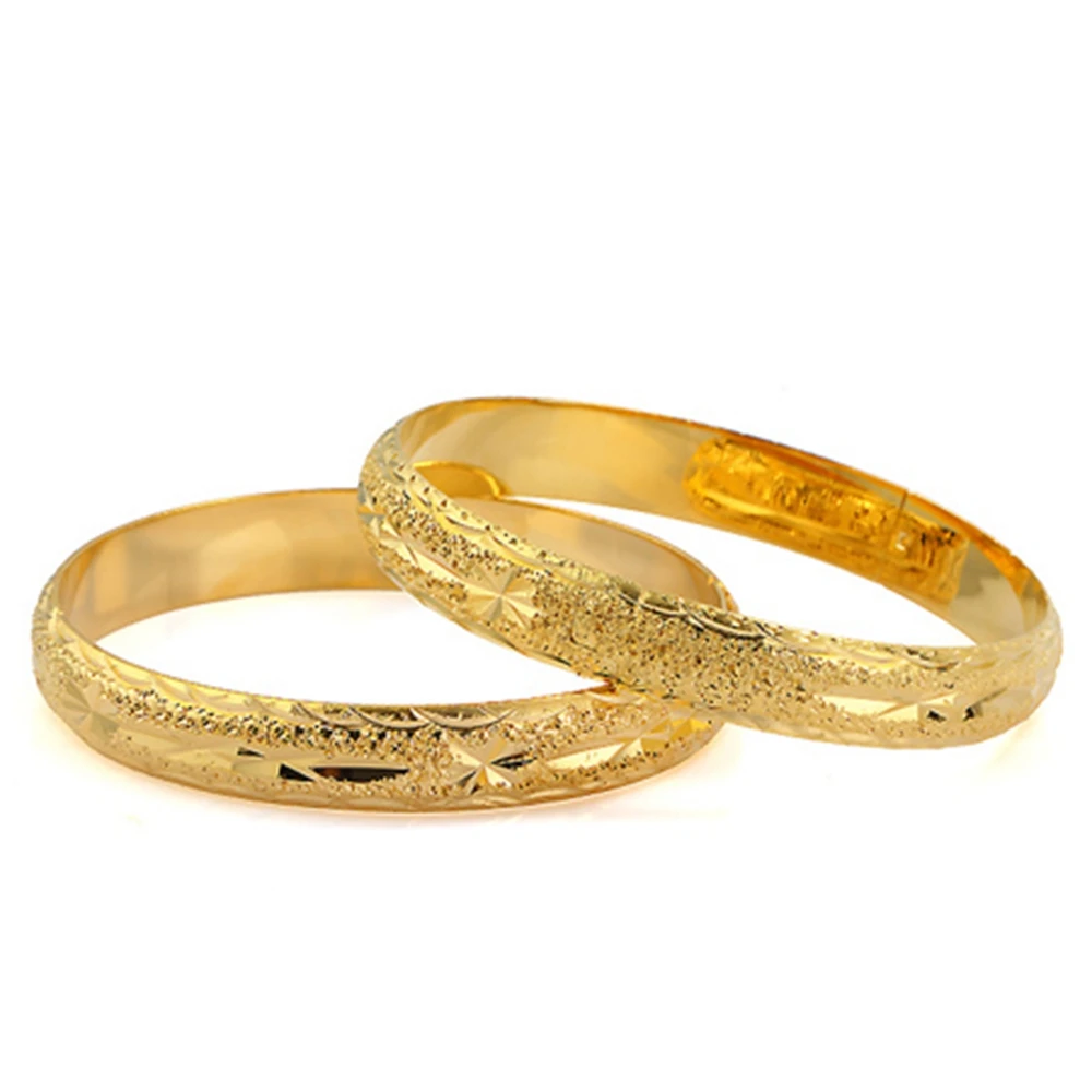 

Womens Bangle Solid Wrist Bracelet Yellow Gold Filled Wedding Female Star Carved Diameter 6cm(1 piece)