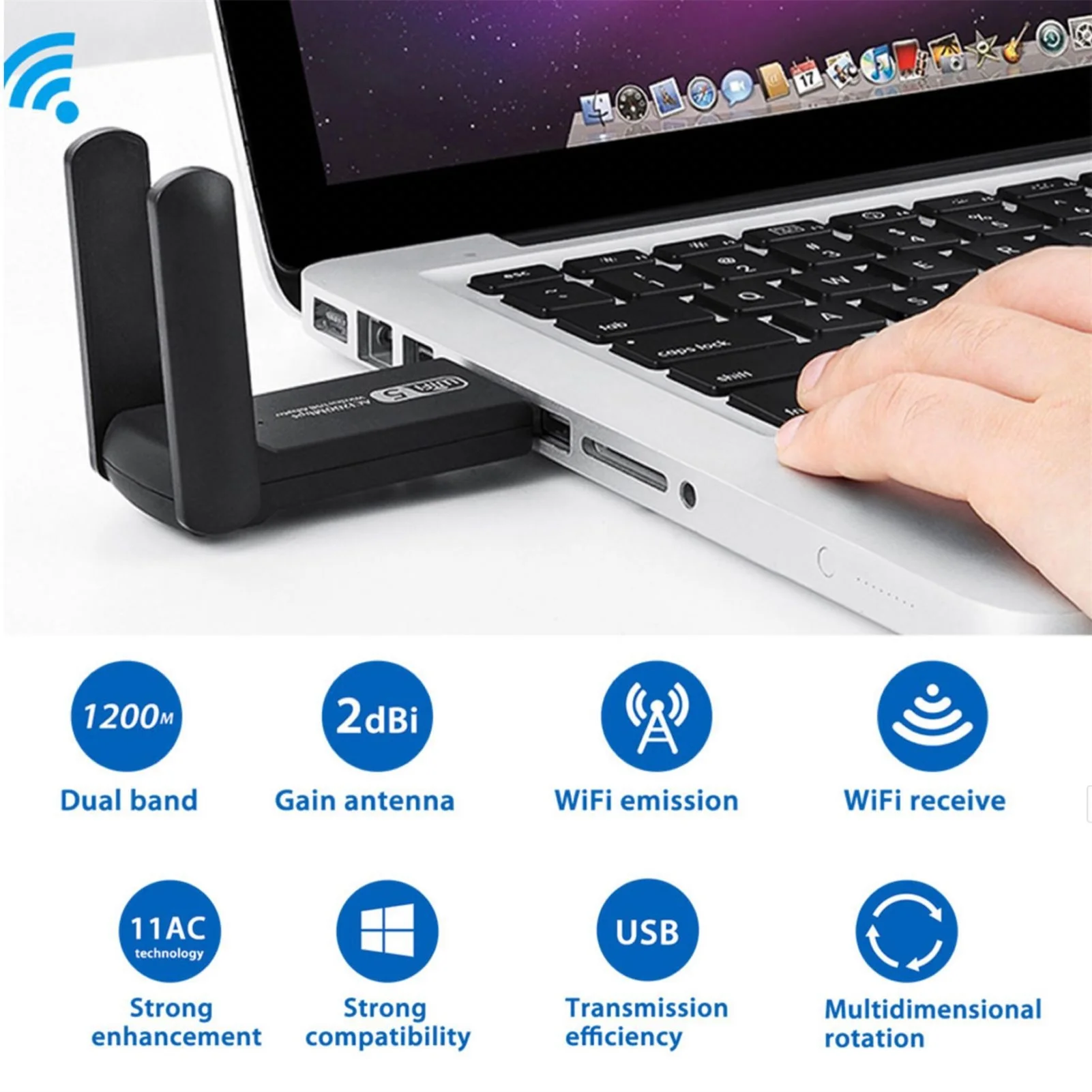 

Wi-Fi-адаптер с поддержкой 1200 Мбит/с, 2,4/5,8 ГГц