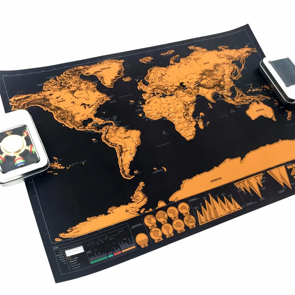 

high quality scratch off map the map black color for home decoration wall art craft vintage poster for travel 82x59cm