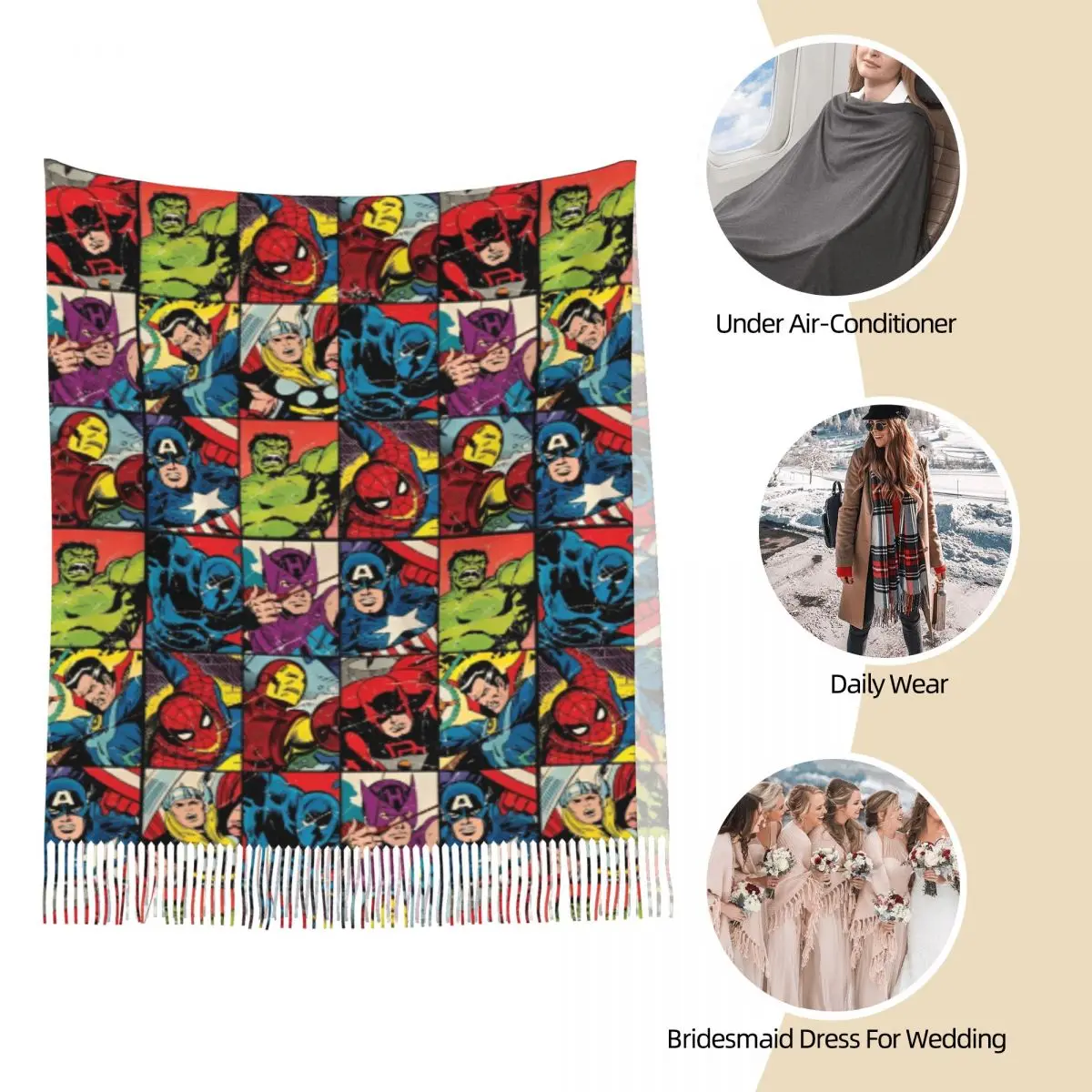 Шарф супергероя Мстителей женский зимне-осенний платок из пашмины длинный шарф с