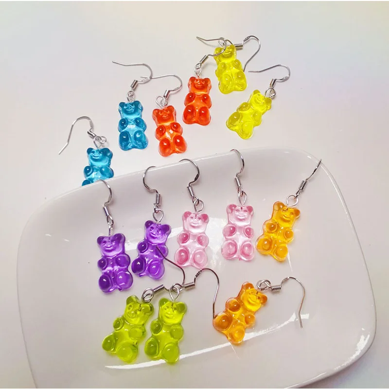 Candy Colorful Creative Cute Animal Gummy Bear Earrings Minimalism Cartoon Design Female Ear Hooks Danglers Jewelry Kids Gift images - 6