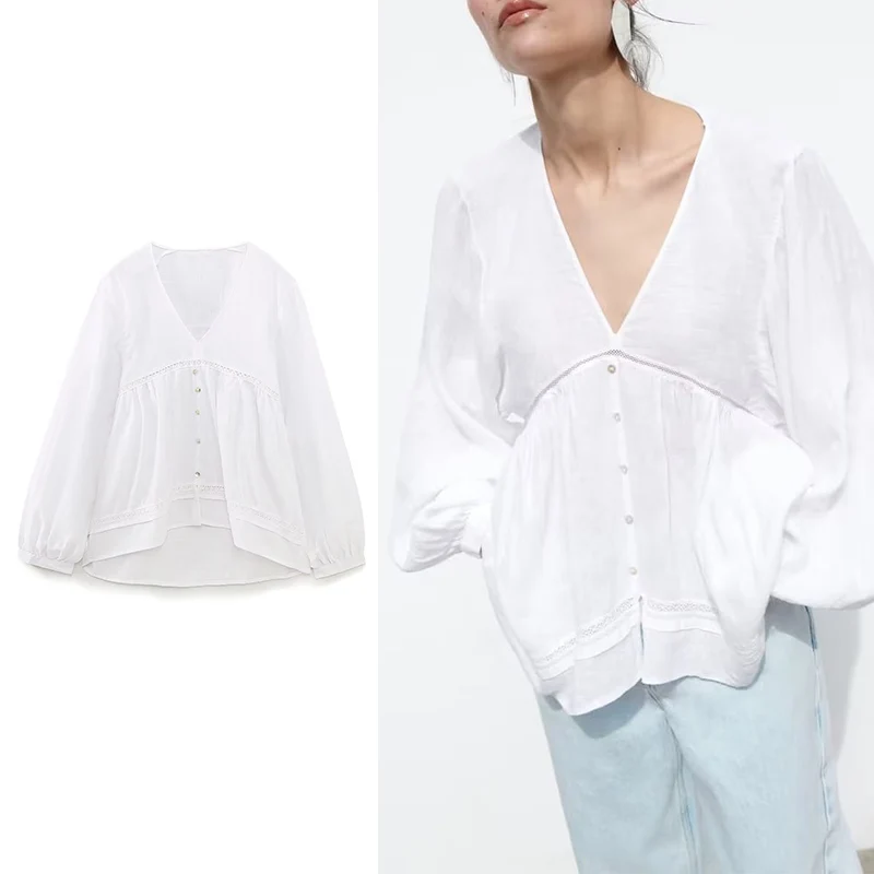

Traf Elegant and Youth Woman Blouses Summer 2023 Embroidery White Loose Lace Ladies Office Luxury Shirts Stylish Blouses