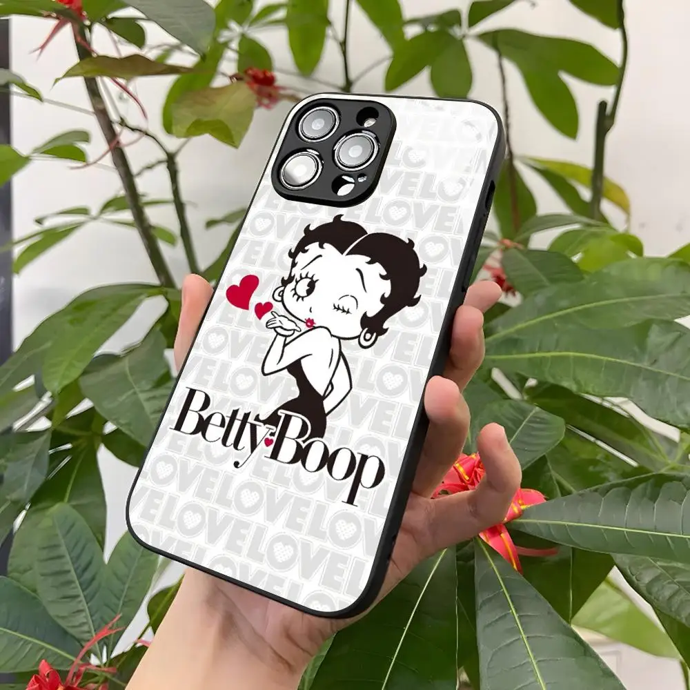 B-Betty-Cute-Boop Phone Case for Iphone 16 15 14 12 11 13 Pro Max Mini 8 X Xr Xs Puls Black Glass Cover