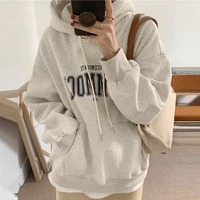 korean chic simple foreign style casual letter printing loose pullover plush warm hoodie womens winter