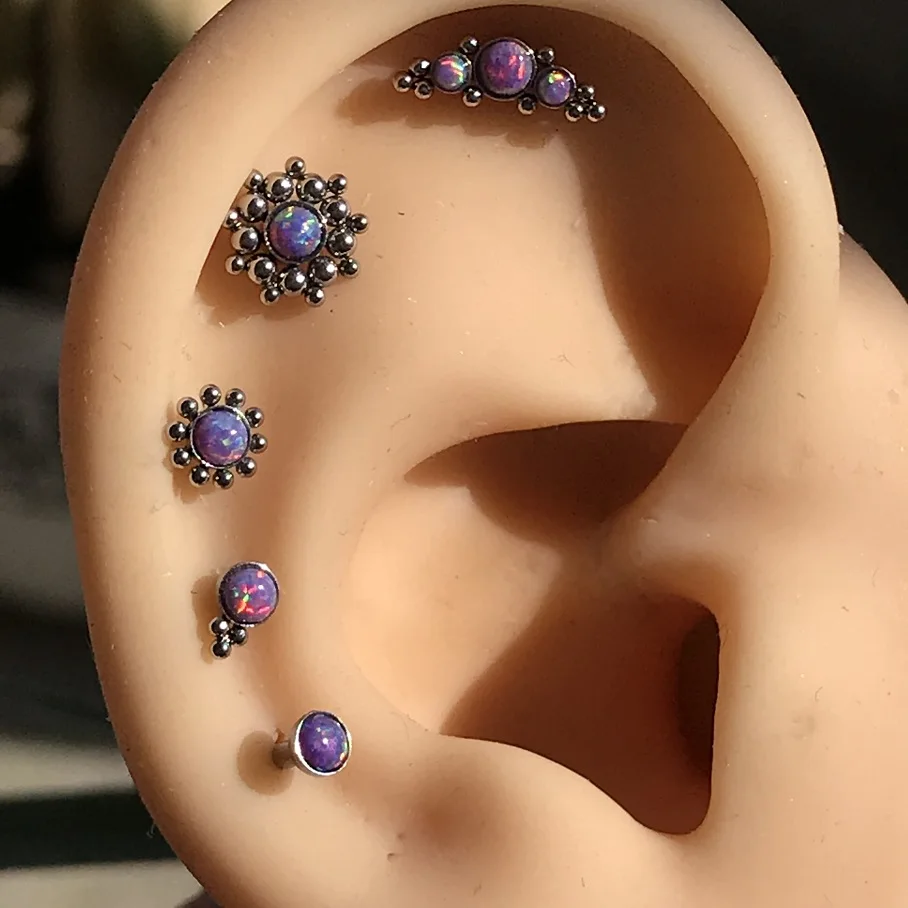 2022 New 5Pc/Set Opal Labret Rings 16G Surgical Steel Internal Thread Flower Triple Tragus Helix Daith Piercing Earring Jewelry