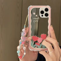 ins tulip mirror film phone case kroean japanese style protective case girl phone cover for iphone 11 iphone 12 iphone13pro