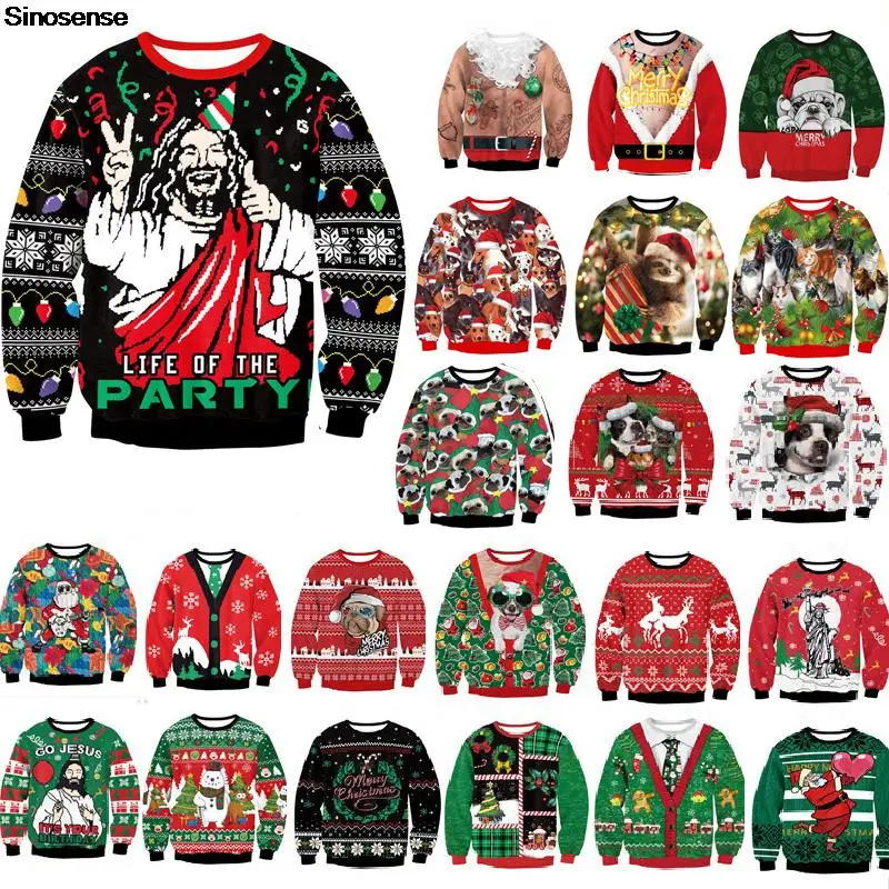 

Men Women Jesus Ugly Christmas Sweater Pullover Tacky Xmas Jumpers Tops 3D Funny Printed New Year Eve Holiday Party Sweatshirt