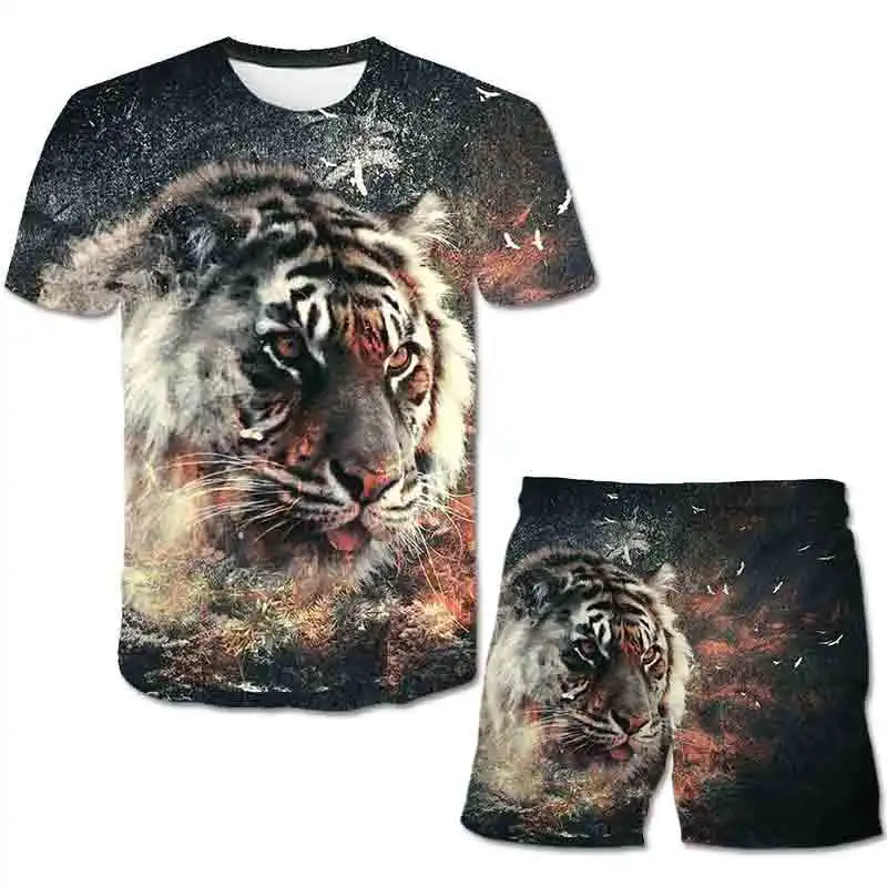 

Boys Girls Tiger Clothes Sets Summer Cute T Shirts Short Pants 1-14 Year 2pcs Clothing Suits Kids Fashion Casual Costume Outfits