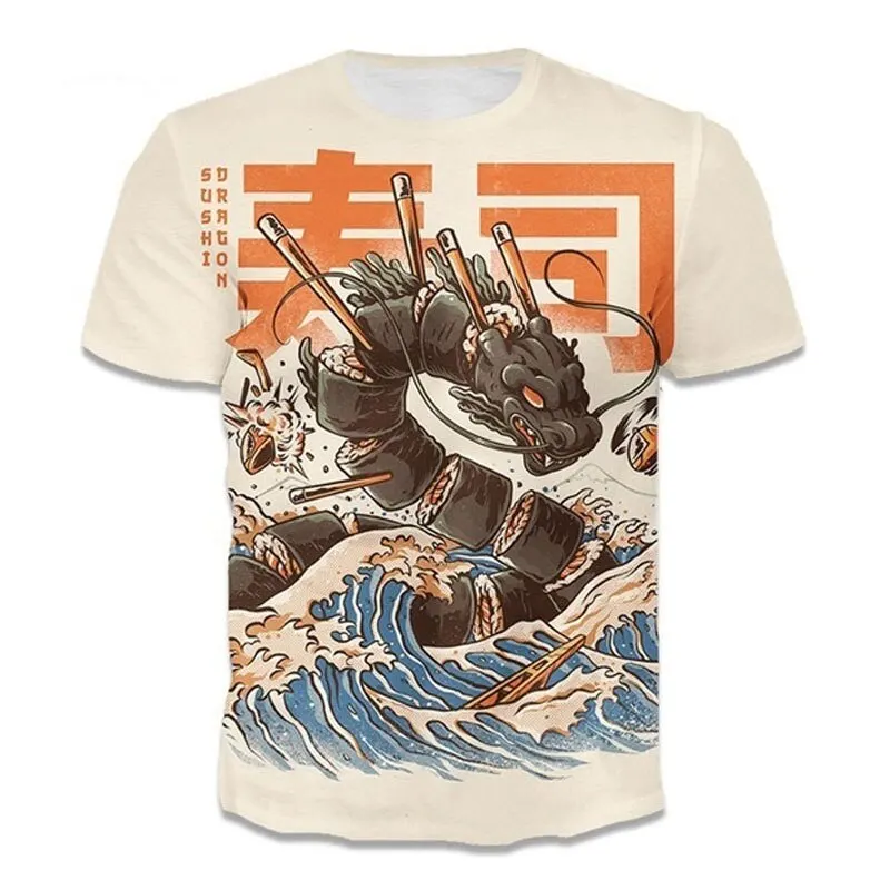 

2023 Fashion Sushi Dragon T Shirt Classic Monsters 3D Printed O-Neck Streetwear Tshirt Casual Harajuku Hip Hop Teeshirt Male