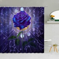 blue dream rose shower curtain raindrops bubble green leafy plant flowers printing pattern waterproof bath curtains with hooks