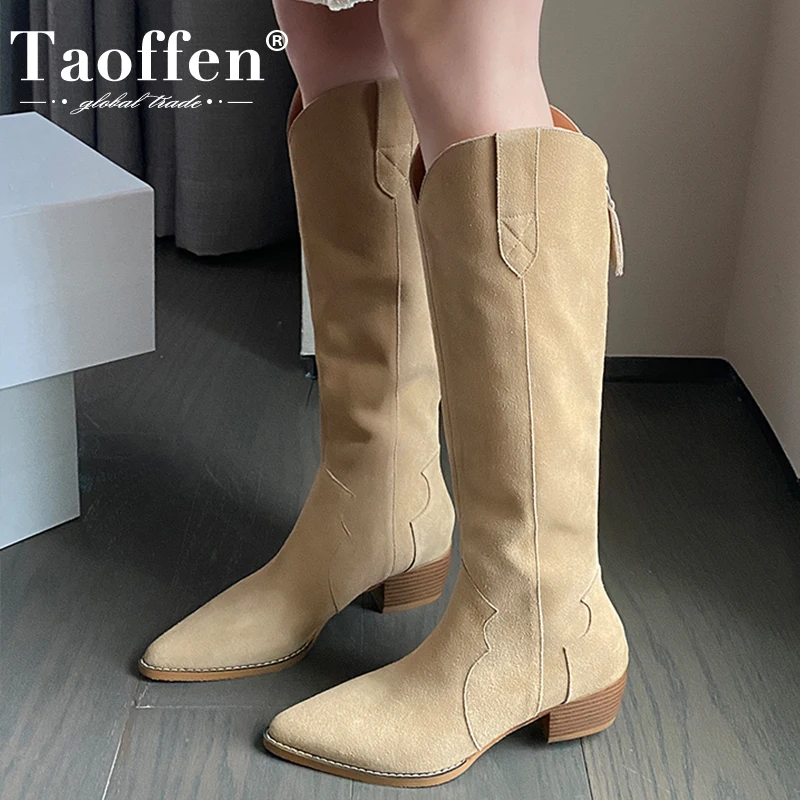 

Taoffen New Arrivals Women Knee Boot 2023 Real Leather Winter Ins Shoes Woman Fashion Western Boots Female Footwear Size 34-40