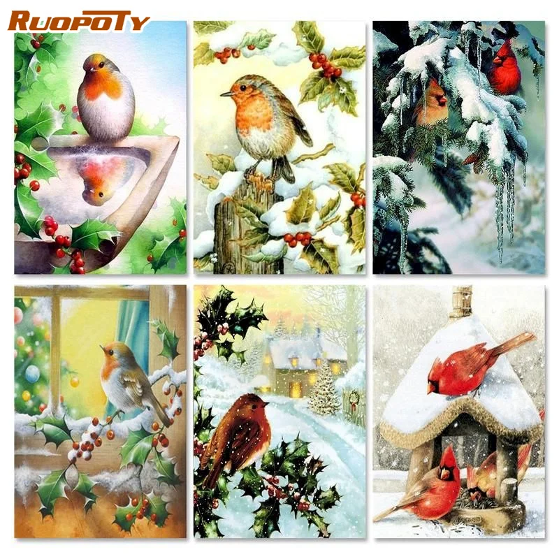 

RUOPOTY 60x75cm Bird Frame Paint By Number For Adult DIY Handworks Animal Acrylic Paint On Canvas Picture By Numbers Home Decors