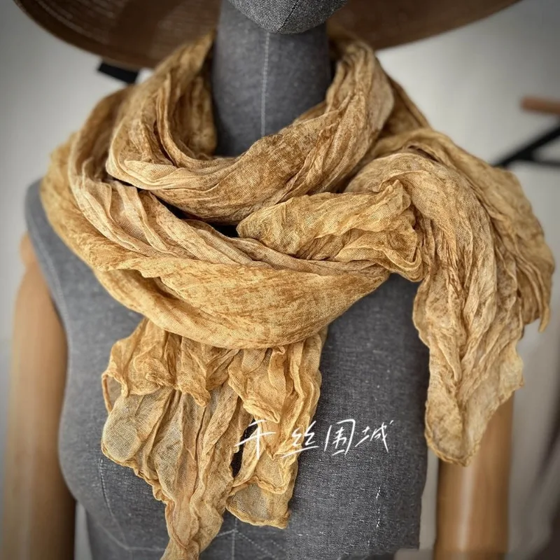 Шарф Tie Dye из хлопка и льна в стиле ретро осень зима новый стиль плиссированная