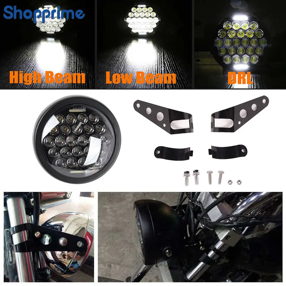 

5.75 inch Black LED Headlight Projector High Low Beam Motorcycle 5 3/4" DRL Headlamp for Sportster Dyna Iron 883