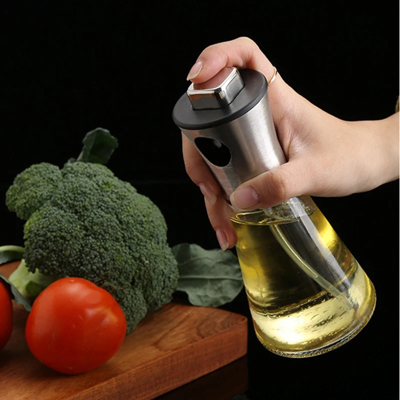 

Stainless Steel Glass Spray Oil Bottle Soy Sauce Container Olive Oil Vinegar Seasoning Leakproof Easy Cleaning Squeeze Bottle