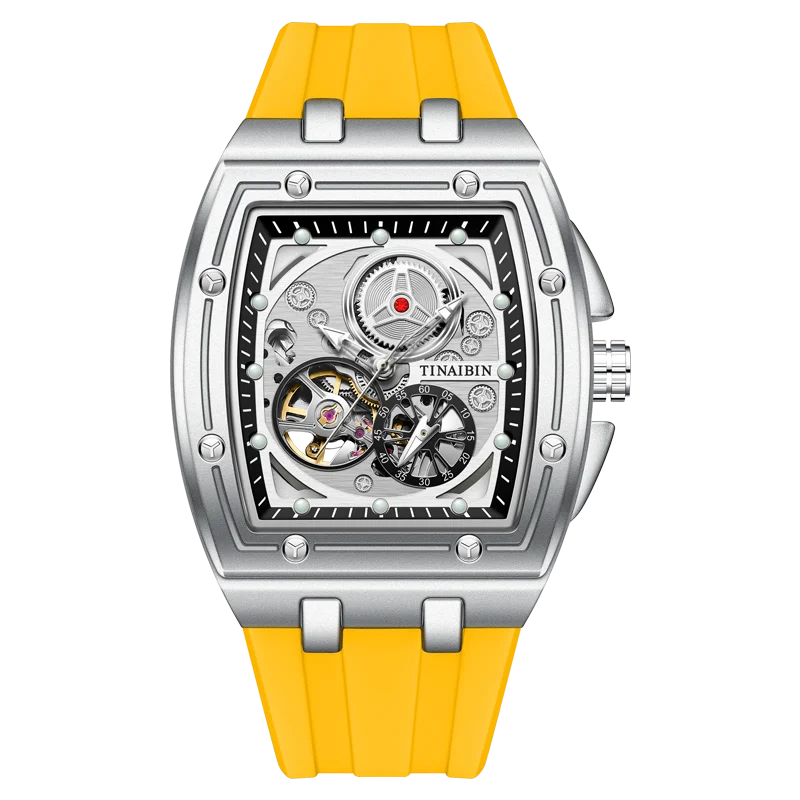 Винная бочка желтый силиконовый ремешок механические автоматические мужские