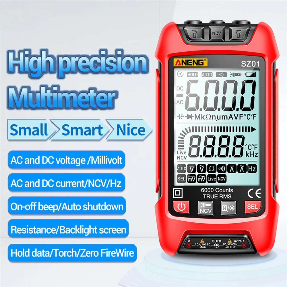 

SZ01/SZ02 Smart Digital Multimeter 6000 Counts True RMS Auto Electrical Capacitance Meter Temp Resistance Transistor Testers