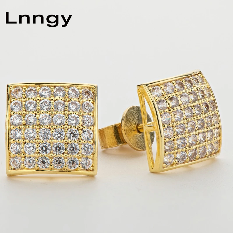 

Lnngy 14K Solid Yellow Gold Pave Cubic Zirconia Hip Hop Iced Out Stud Earrings Ear Studs Birthday Jewelry Gifts for Women Men