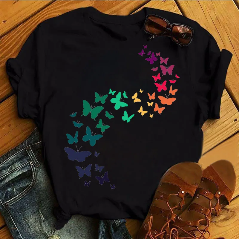 

Colorful Butterflies Print T Shirt New Fashion Women Women T Shirt Causal Tops Female Harajuku Graphic Tee Shirts Ladie T-shirts