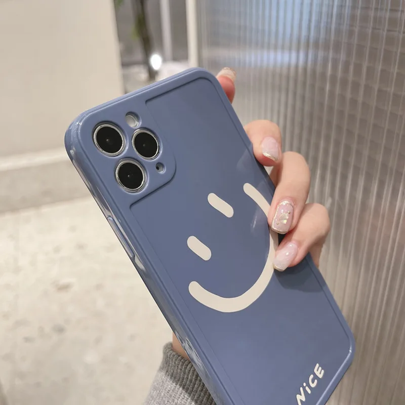 

Simple Smile Face Case for Iphone 14 12 11 Pro 13 XS MAX XR X 7 8Plus Blue Silicone Phone Soft Cover Fashion Mobile Phone Cases