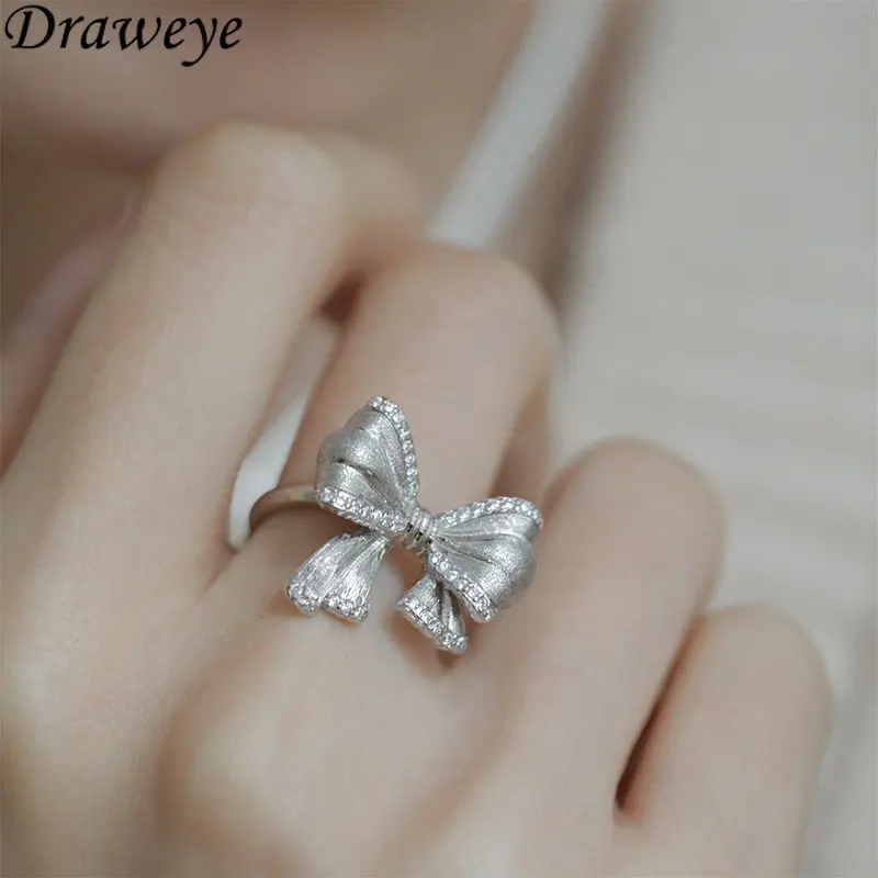 

Draweye Jewelry for Women Bow Vintage Korean Fashion Sweet Y2k Metal Cuff Rings Forefinger Elegant Ins New In Anillos Mujer