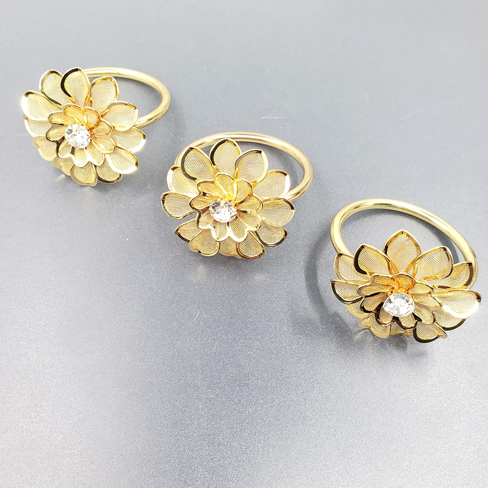 

12Pcs Alloy Napkin Rings with Hollow Out Flower Napkin Ring Holders for Wedding Party Holiday Banquet Christmas Dinner Deli