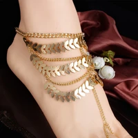 leaf tassel anklets bracelets for women 2022 multilayer gold color beach barefoot jewelry foot china ankle bracelet