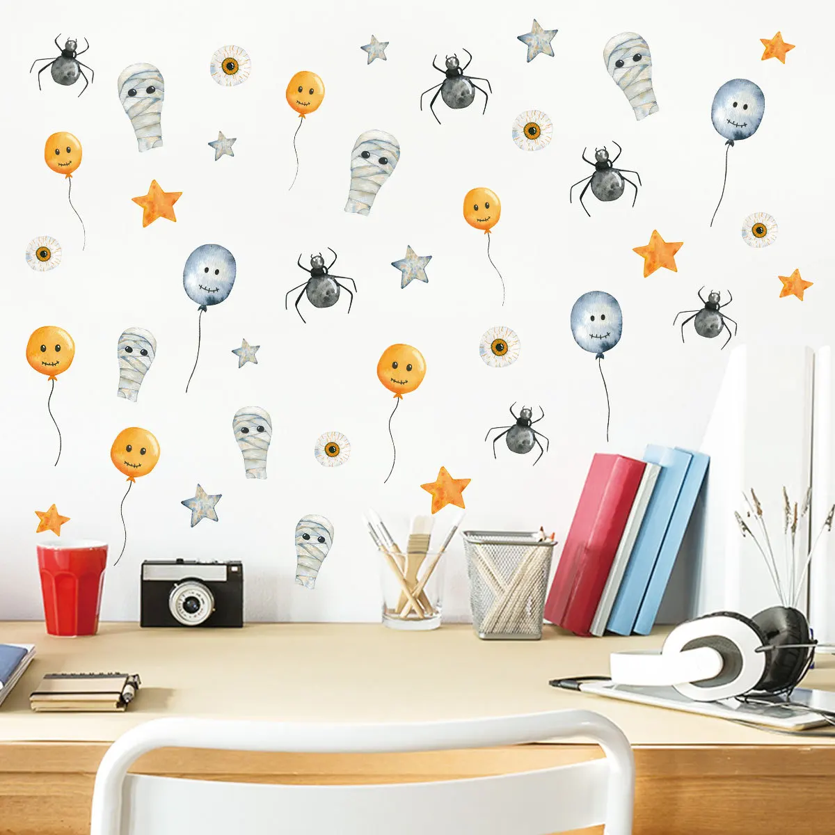 6pcs New Halloween Wall Stickers Balloon Stars Cartoon Paper Mummy Creative Waterproof Home Decoration |