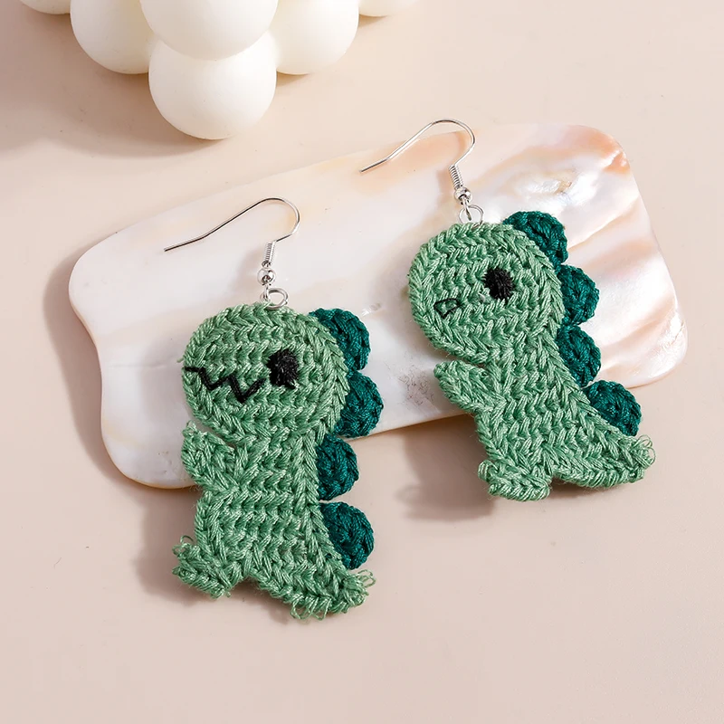 Мультяшные вязаные Серьги-Подвески ручной работы в виде динозавра для женщин и