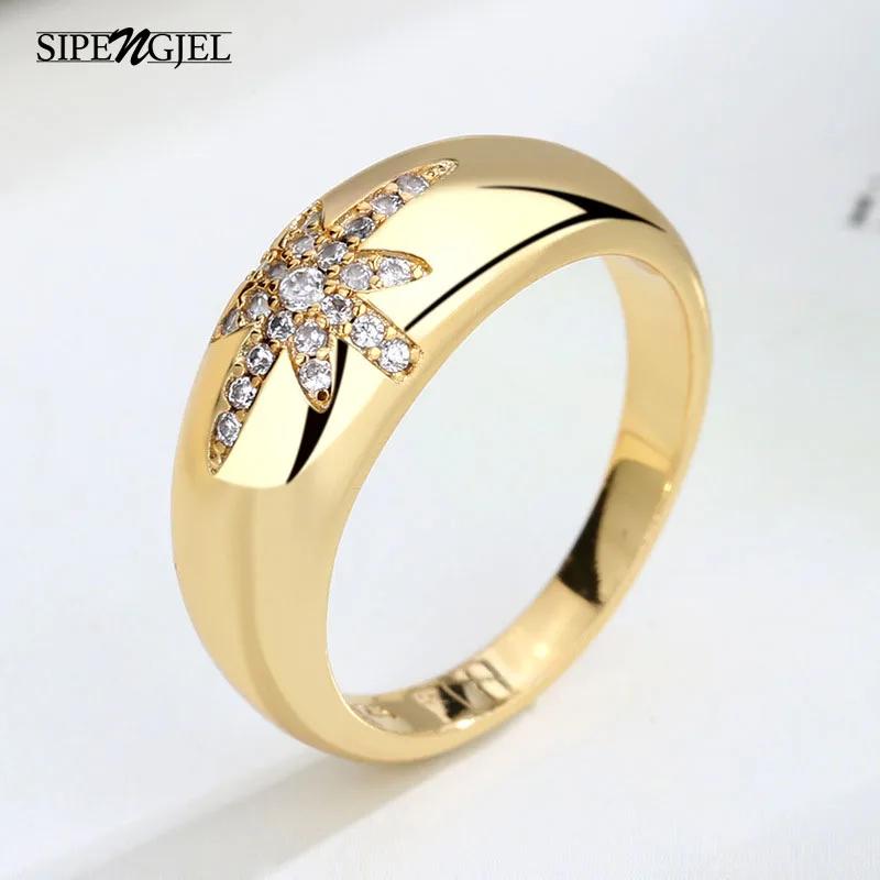 

SIPENGJEL Trendy Cubic Zircon Simple Wedding Ring Gold Color Vintage Star Rings for Women Finger Jewelry 2021