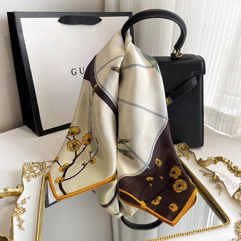 

100% Silk Scarf Bandana Women Square Scarves Wrap Kerchief Mulberry Headband Hijab Shawls pashimina female Echarpe beach 53CM