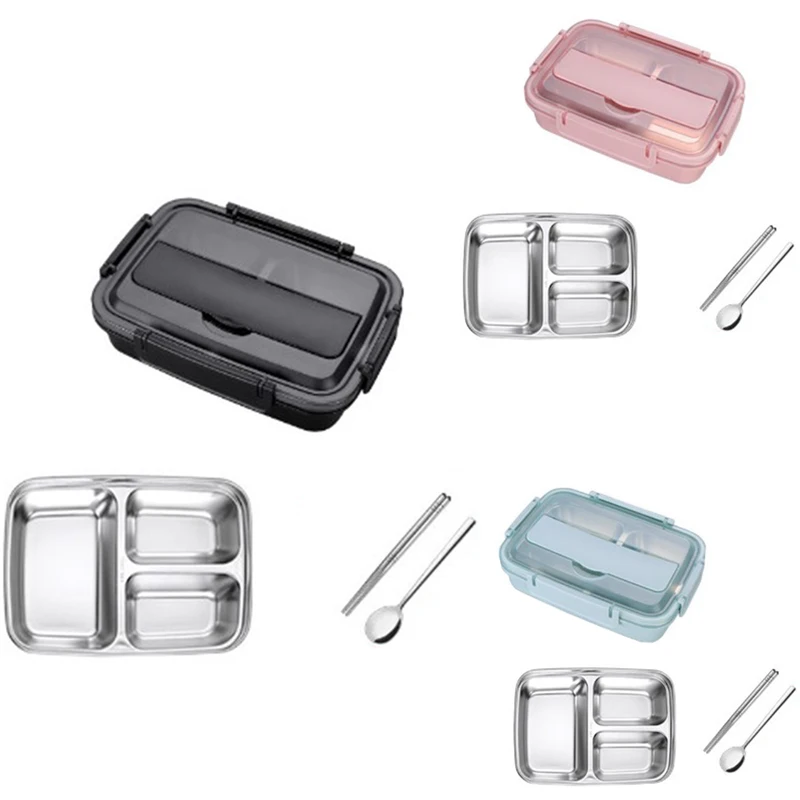 

Bento Box For Kids And Adults, Stainless Steel Lunch Box With 3 Compartments