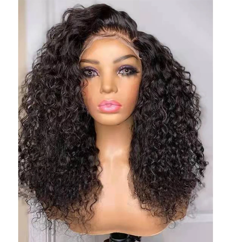 

Middle Part Glueless Soft Natural Black 180% Density Kinky Curly Preplucked 26inch Long Lace Front Wig For Women BabyHair Daily