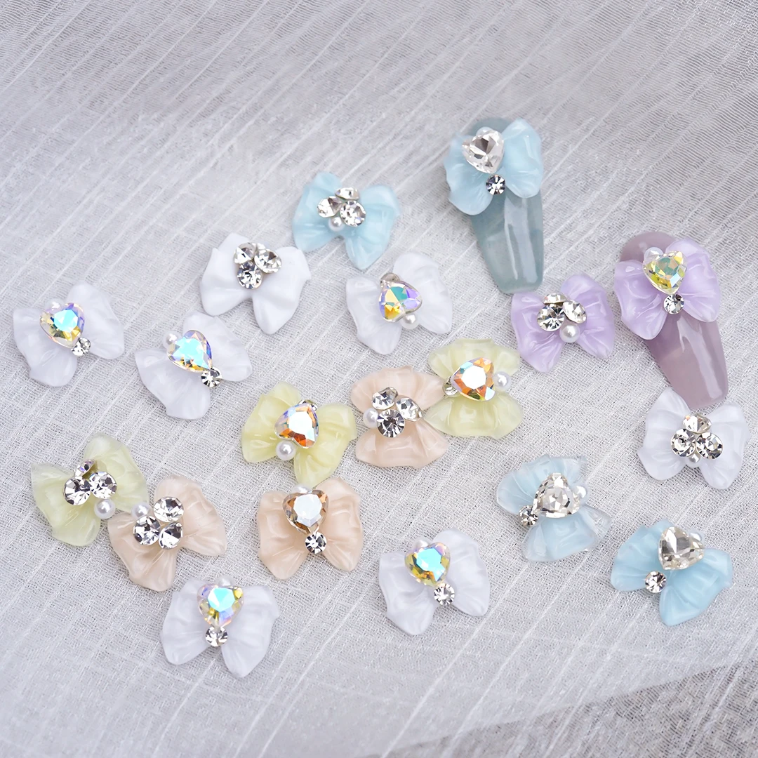 

Heart Bow Knot Nail Crystals Charms 3D Gems Art Decoration Flatback Rhinestones Resin Parts Press on Nails Manucure Accessoires