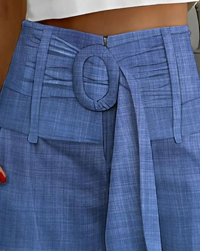 Fashion Women High Waist Shorts Belted Hollow Out Design Slight Stretch 2023 Summer Casual Short Pants Female