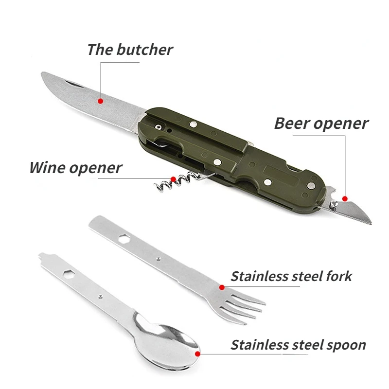 Портативный складной нож вилка ложка столовые приборы армейского зеленого цвета
