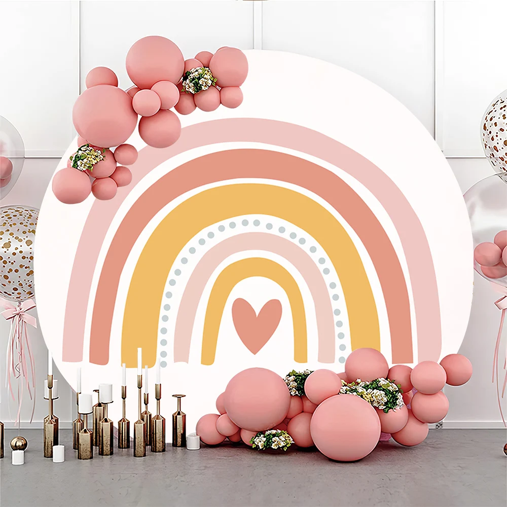 

Mehofond Photography Background Bohemian Rainbow Boho Girl Birthday Party Elastic Cover Circle Round Decor Photo Backdrop Studio