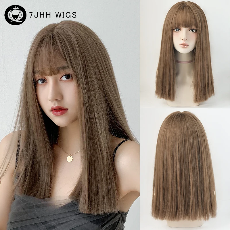 7JHH парики синтетические Многослойные плоские волосы медовый блонд парик для