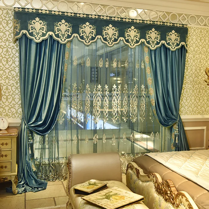 

Curtains for Living Room American Thickened Light Luxury European Pure Velvet Fabric Shading Embroidery Dining Room Bedroom
