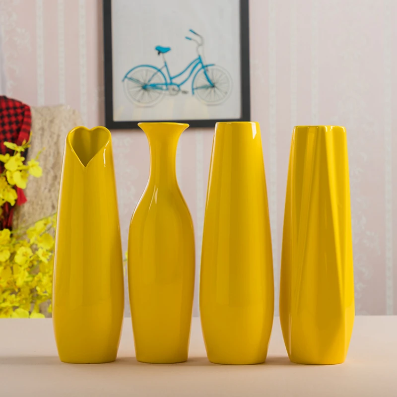 

Роскошная желтая Европейская керамическая ваза 30 см, домашний декор, креативный дизайн, фарфоровая декоративная ваза для цветов, свадебное украшение