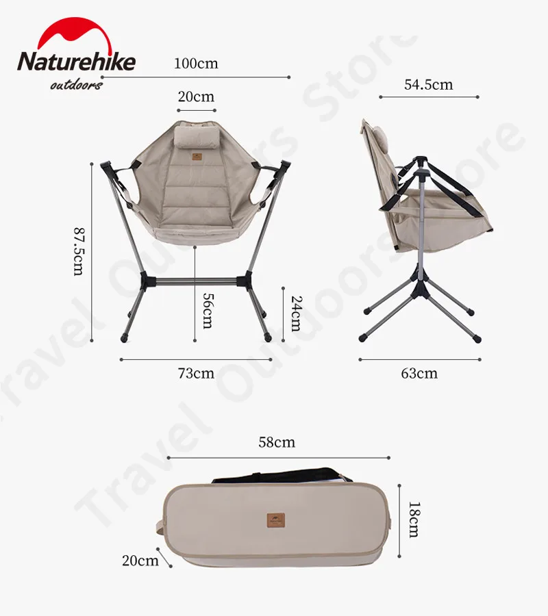 Naturehike Открытый портативный легкий складной стул для кемпинга Удобный 160 °