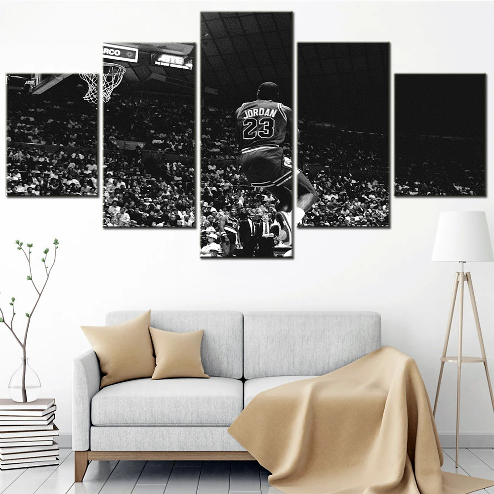 

Paintings For Living Room Wall Art Canvas Picture 5 Pieces Famous Basketball Superstar Michael Poster Modern Decorative Painting