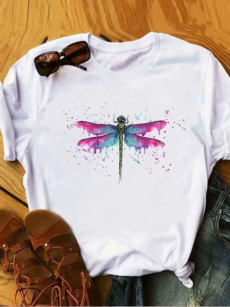

Watercolor Dragonfly Sweet Summer T Clothing Clothes Ladies Print Fashion T-shirts Short Sleeve Women's Female Graphic Tee