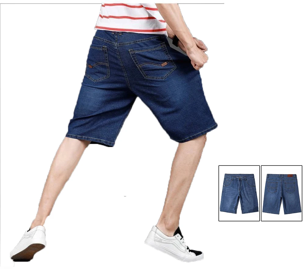 Summer Thin Men's Denim Shorts Straight Loose Casual Large Size Men's Knee Shorts Knee-Length  shorts Jeans