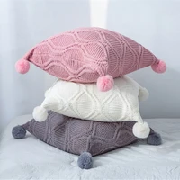 pompoms cushion cover 45x45cm plaid cozy pure cotton knitted pillow case for sofa living room bedroom home decorate