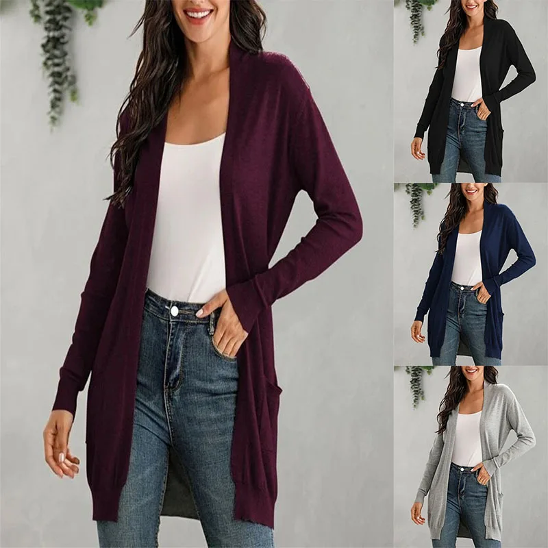 

Autumn and Winter New Women's Sweaters Knitted Front Cardigan Sweater Coat Lazy Pocket Long Sleeve Shawl Women's Clothing