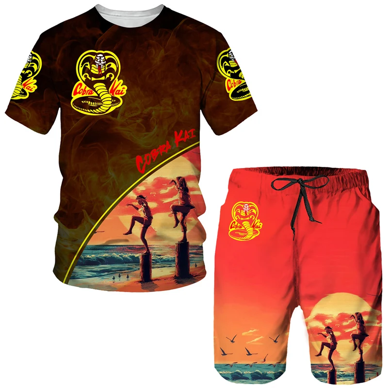 3D Print Cobra Harajuku Men's T Shirt Leisure Shorts 2 Piece Outfit Street Hip Hop Trend Children Clothing Boys Girls Loose Sets