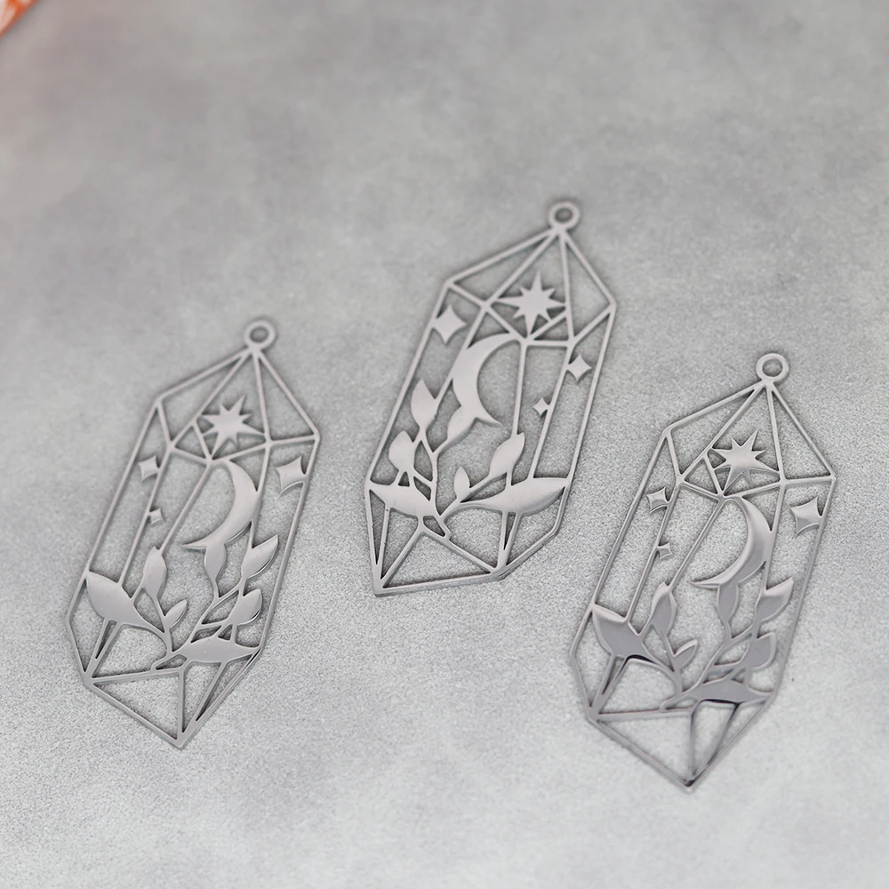 

3pcs/Lot Stainless Steel Geometric Crystal Moon Stars Pendant Accessories For Fashion Jewelry Making DIY Handmade Craft