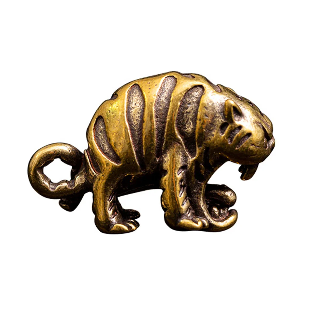 

1 Piece Brass Creative Cartoon Little Tiger Small Statue Little Figurine Crafts Figure Ornament Miniatures Keychain Accessories