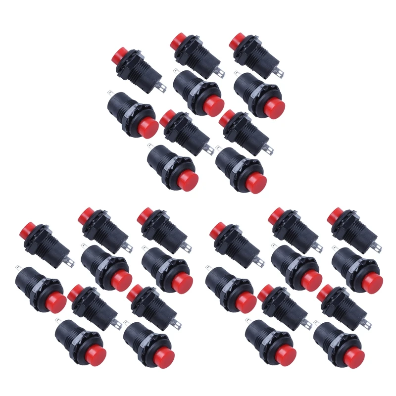 

30 X Momentary SPST NO Red Round Cap Push Button Switch AC 250V/1.5A 125V/3A